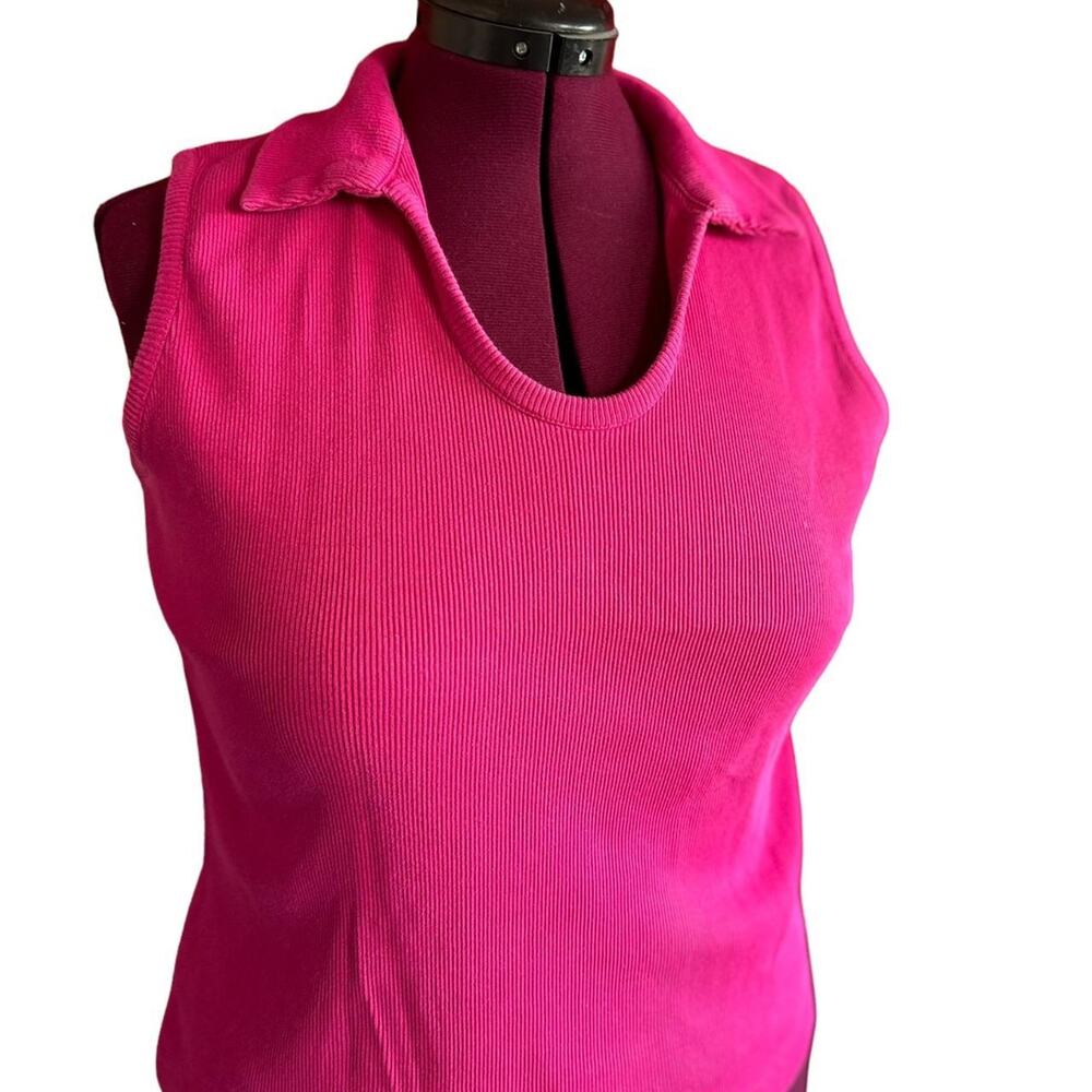 Womens Top Size XL Pink Tank Collar Business Casual Resort Wear Golf Tennis Work - Picture 2 of 7